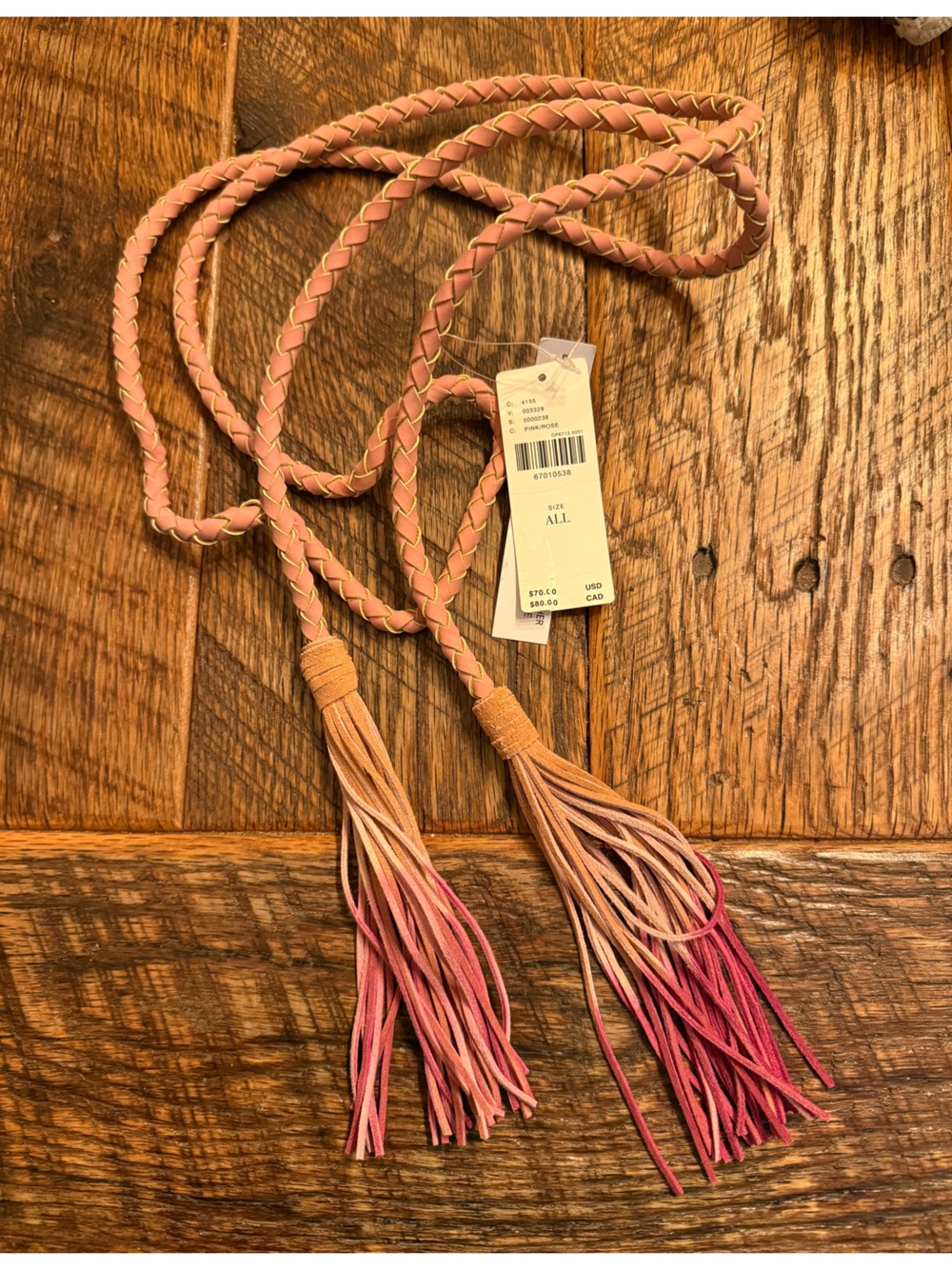 Anthropologie Ombre Braided Tassel Belt in Pink and Tan
